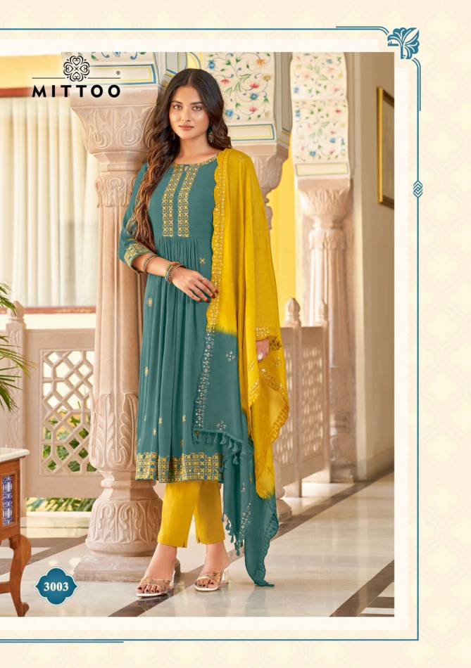 Vivanta By Mittoo Rayon Wrinkle Embroidery Kurti With Bottom Dupatta Wholesale Shop In Surat